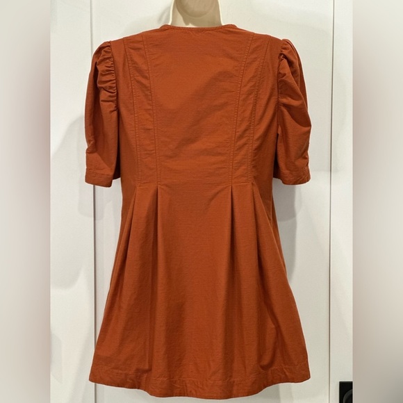 Free People Adela Tunic Mini Dress Tie Front Puff Sleeve Brick Orange Small - Picture 5 of 14